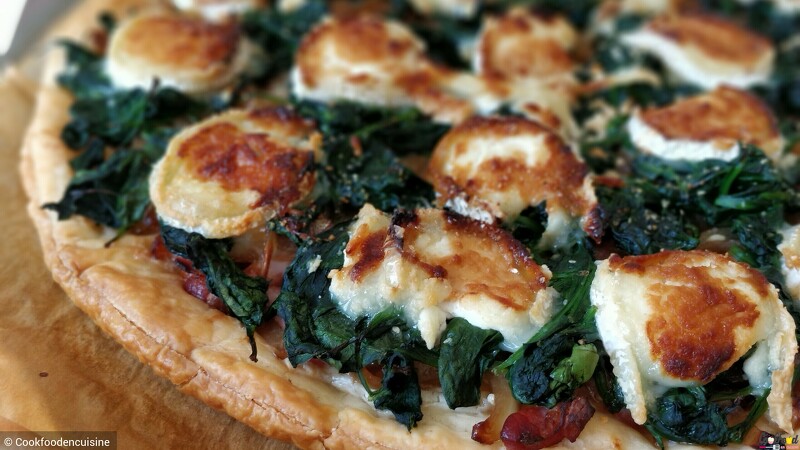 Tarte chèvre épinard bacon oignon
